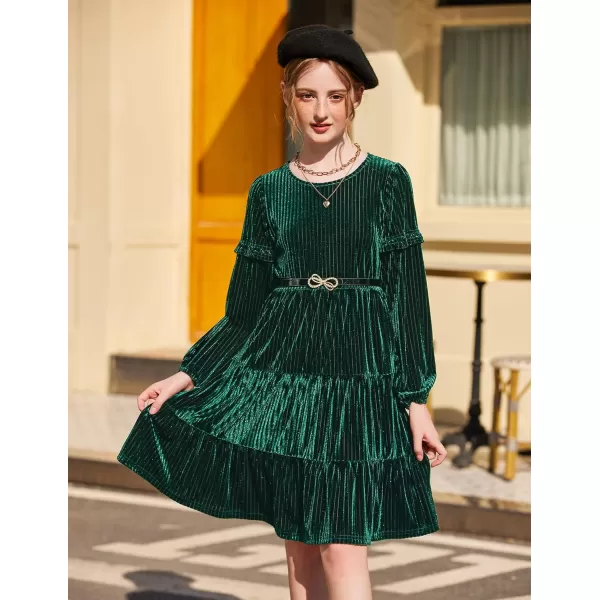 Arshiner Girls Velvet Tiered Dress Long Sleeve Crew Neck Elegant Tween Twirly Dresses for 6-13 Years