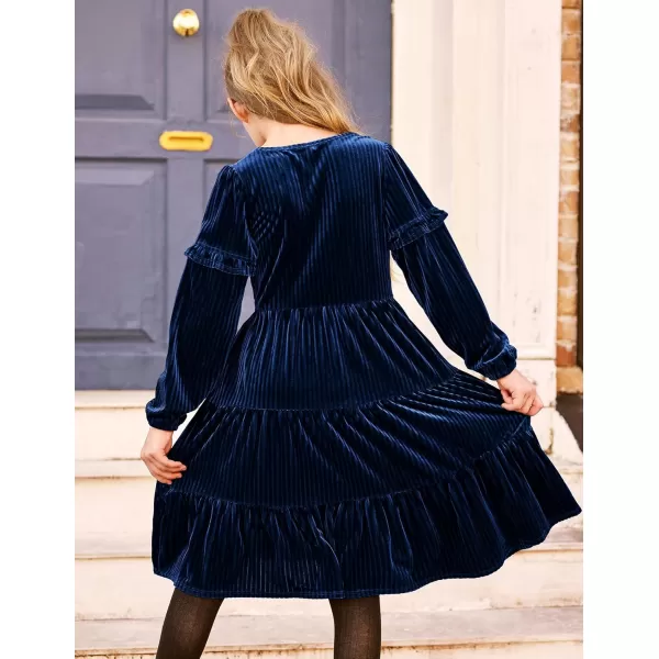 Arshiner Girls Velvet Tiered Dress Long Sleeve Crew Neck Elegant Tween Twirly Dresses for 6-13 Years