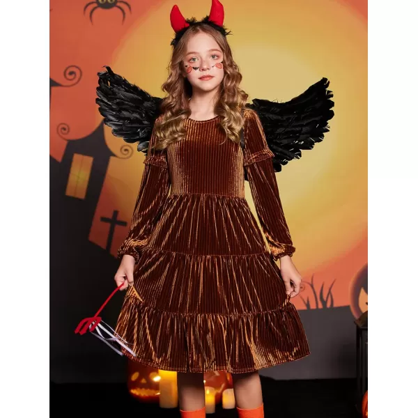 Arshiner Girls Velvet Tiered Dress Long Sleeve Crew Neck Elegant Tween Twirly Dresses for 6-13 Years