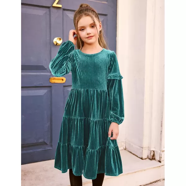 Arshiner Girls Velvet Tiered Dress Long Sleeve Crew Neck Elegant Tween Twirly Dresses for 6-13 Years