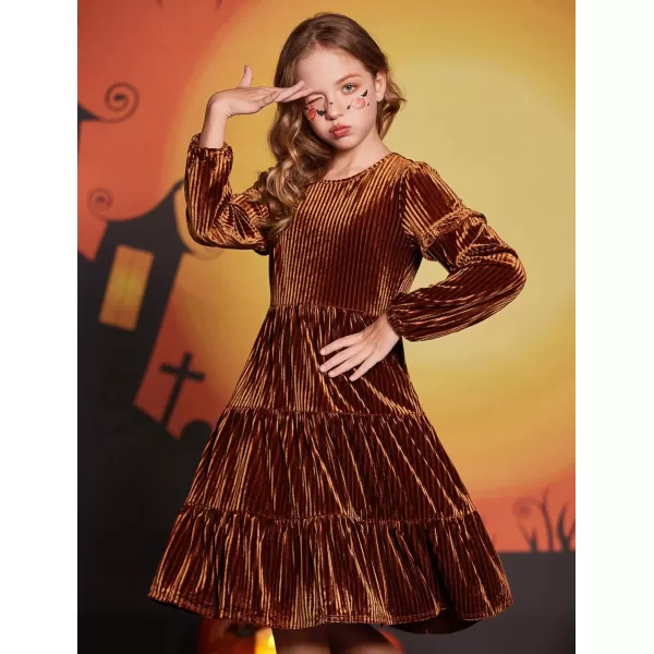 Arshiner Girls Velvet Tiered Dress Long Sleeve Crew Neck Elegant Tween Twirly Dresses for 6-13 Years