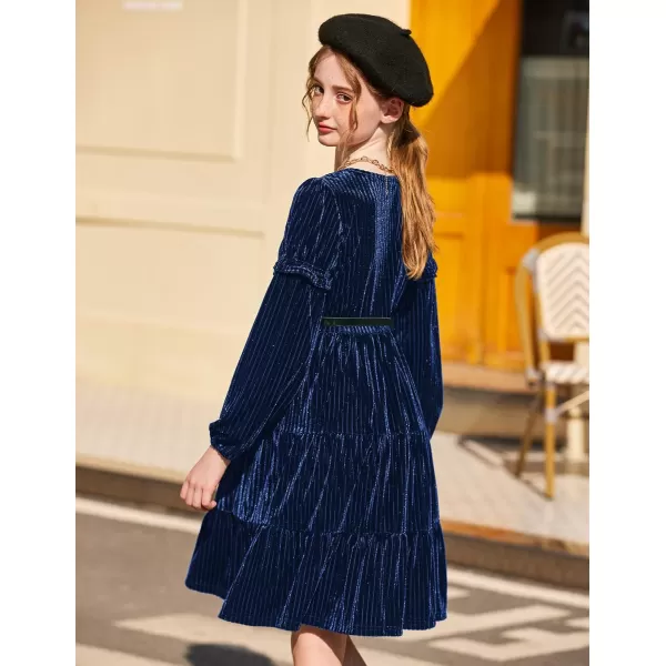 Arshiner Girls Velvet Tiered Dress Long Sleeve Crew Neck Elegant Tween Twirly Dresses for 6-13 Years