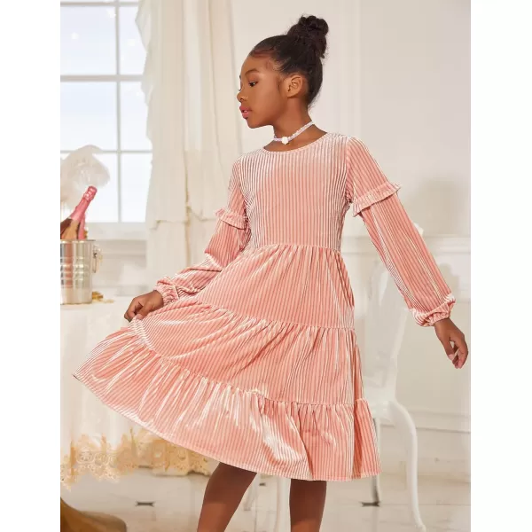 Arshiner Girls Velvet Tiered Dress Long Sleeve Crew Neck Elegant Tween Twirly Dresses for 6-13 Years