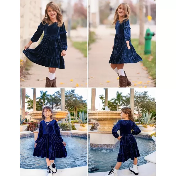 Arshiner Girls Velvet Tiered Dress Long Sleeve Crew Neck Elegant Tween Twirly Dresses for 6-13 Years