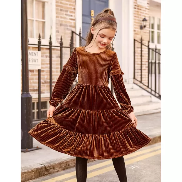 Arshiner Girls Velvet Tiered Dress Long Sleeve Crew Neck Elegant Tween Twirly Dresses for 6-13 Years