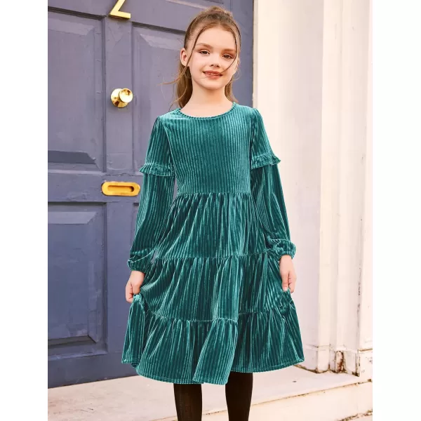 Arshiner Girls Velvet Tiered Dress Long Sleeve Crew Neck Elegant Tween Twirly Dresses for 6-13 Years