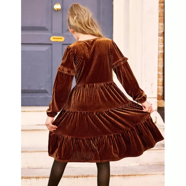 Arshiner Girls Velvet Tiered Dress Long Sleeve Crew Neck Elegant Tween Twirly Dresses for 6-13 Years