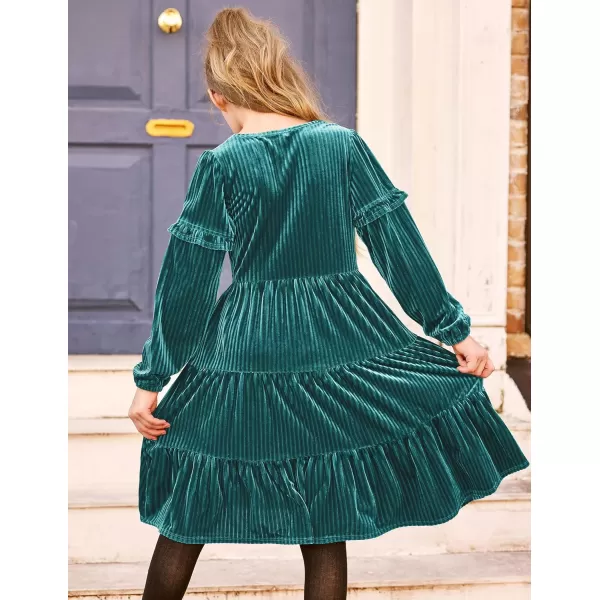 Arshiner Girls Velvet Tiered Dress Long Sleeve Crew Neck Elegant Tween Twirly Dresses for 6-13 Years