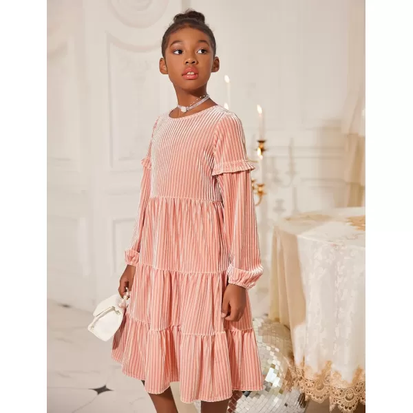Arshiner Girls Velvet Tiered Dress Long Sleeve Crew Neck Elegant Tween Twirly Dresses for 6-13 Years
