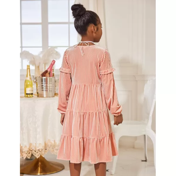 Arshiner Girls Velvet Tiered Dress Long Sleeve Crew Neck Elegant Tween Twirly Dresses for 6-13 Years