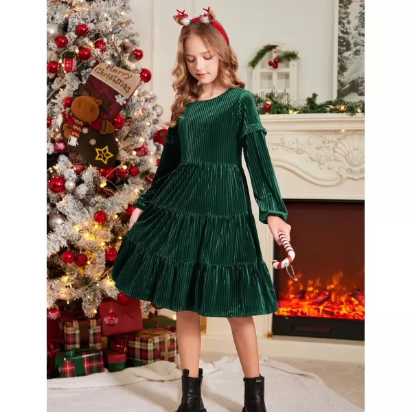 Arshiner Girls Velvet Tiered Dress Long Sleeve Crew Neck Elegant Tween Twirly Dresses for 6-13 Years