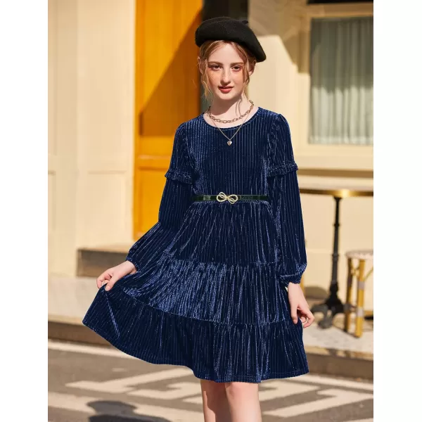 Arshiner Girls Velvet Tiered Dress Long Sleeve Crew Neck Elegant Tween Twirly Dresses for 6-13 Years