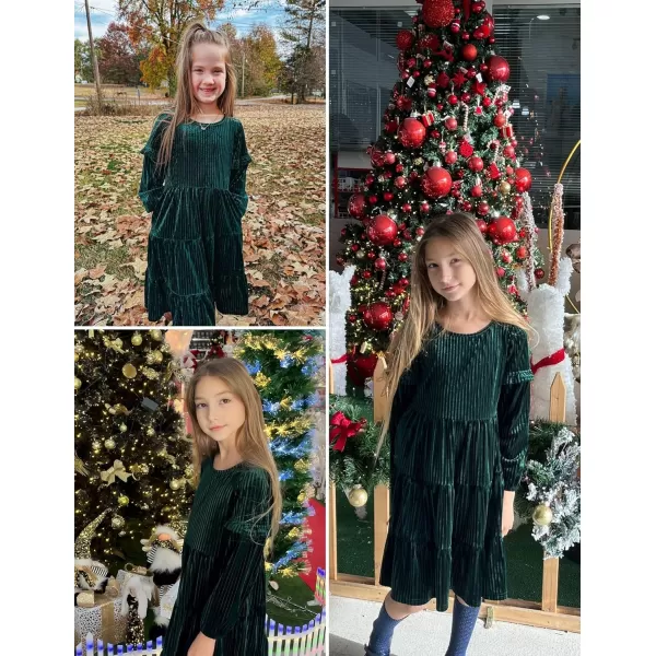 Arshiner Girls Velvet Tiered Dress Long Sleeve Crew Neck Elegant Tween Twirly Dresses for 6-13 Years