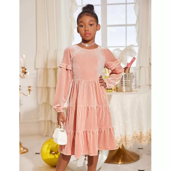 Arshiner Girls Velvet Tiered Dress Long Sleeve Crew Neck Elegant Tween Twirly Dresses for 6-13 Years