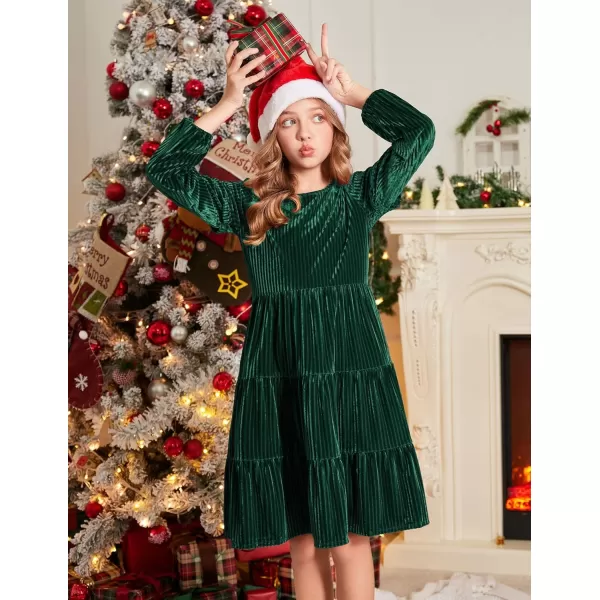 Arshiner Girls Velvet Tiered Dress Long Sleeve Crew Neck Elegant Tween Twirly Dresses for 6-13 Years