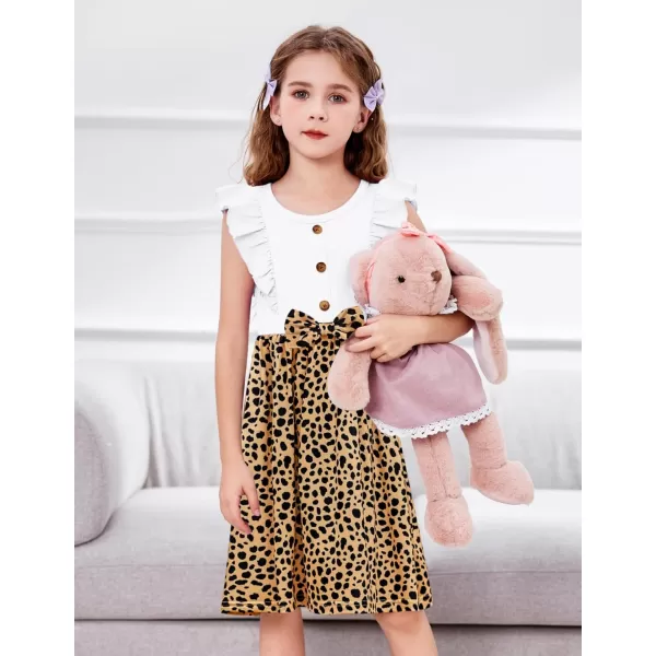 Arshiner Toddler Dress Girls Ruffle Sleeve Summer Dresses Cute Bow Tie Botton Down Party Sundress for 2-7 Years
