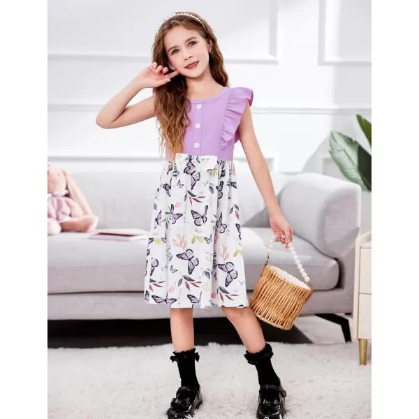 Arshiner Toddler Dress Girls Ruffle Sleeve Summer Dresses Cute Bow Tie Botton Down Party Sundress for 2-7 Years