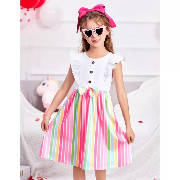 Arshiner Toddler Dress Girls Ruffle Sleeve Summer Dresses Cute Bow Tie Botton Down Party Sundress for 2-7 Years