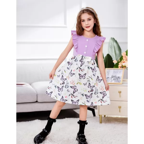 Arshiner Toddler Dress Girls Ruffle Sleeve Summer Dresses Cute Bow Tie Botton Down Party Sundress for 2-7 Years