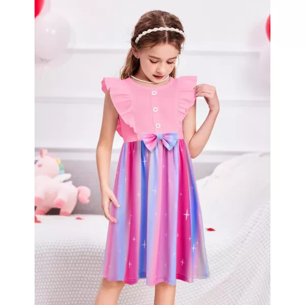 Arshiner Toddler Dress Girls Ruffle Sleeve Summer Dresses Cute Bow Tie Botton Down Party Sundress for 2-7 Years