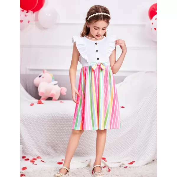 Arshiner Toddler Dress Girls Ruffle Sleeve Summer Dresses Cute Bow Tie Botton Down Party Sundress for 2-7 Years