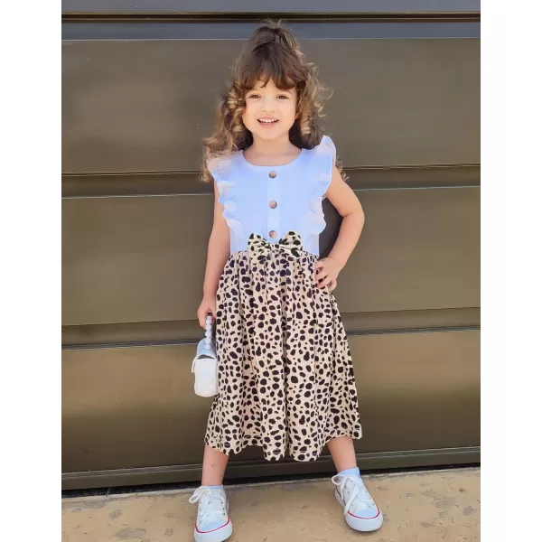 Arshiner Toddler Dress Girls Ruffle Sleeve Summer Dresses Cute Bow Tie Botton Down Party Sundress for 2-7 Years