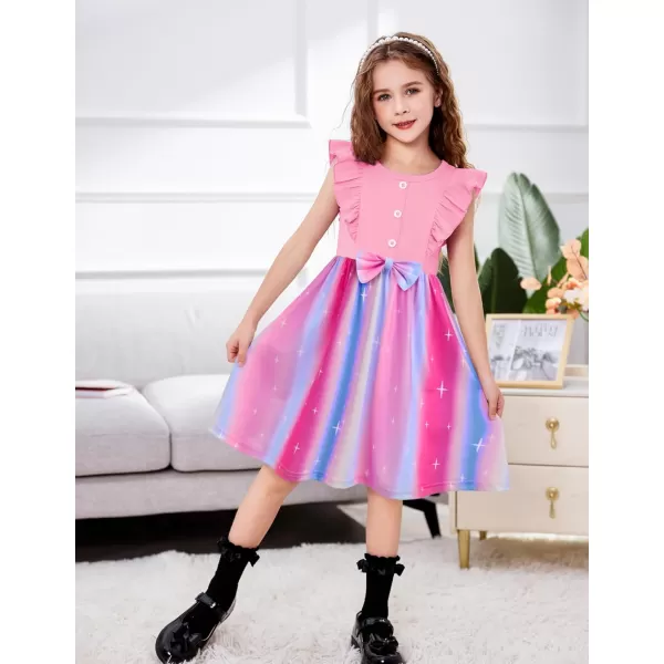 Arshiner Toddler Dress Girls Ruffle Sleeve Summer Dresses Cute Bow Tie Botton Down Party Sundress for 2-7 Years