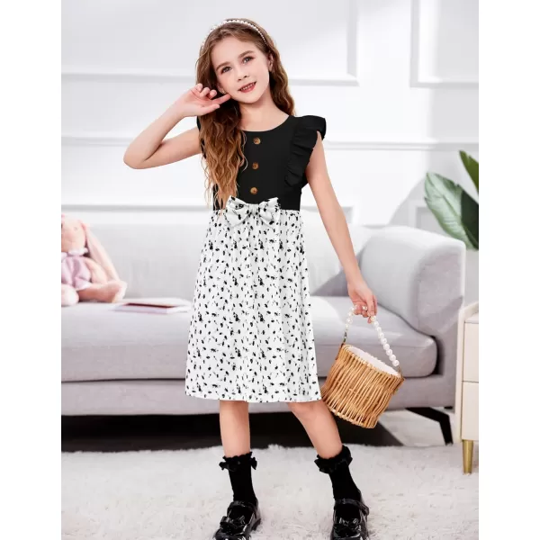 Arshiner Toddler Dress Girls Ruffle Sleeve Summer Dresses Cute Bow Tie Botton Down Party Sundress for 2-7 Years