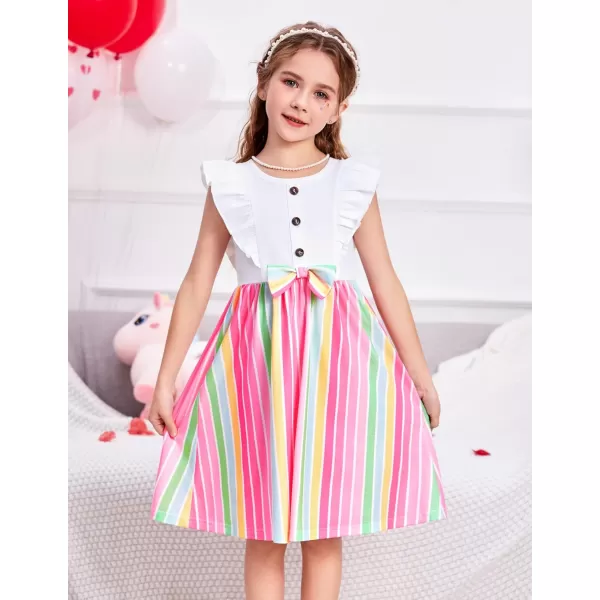 Arshiner Toddler Dress Girls Ruffle Sleeve Summer Dresses Cute Bow Tie Botton Down Party Sundress for 2-7 Years