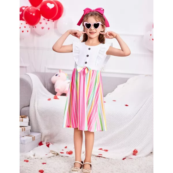 Arshiner Toddler Dress Girls Ruffle Sleeve Summer Dresses Cute Bow Tie Botton Down Party Sundress for 2-7 Years