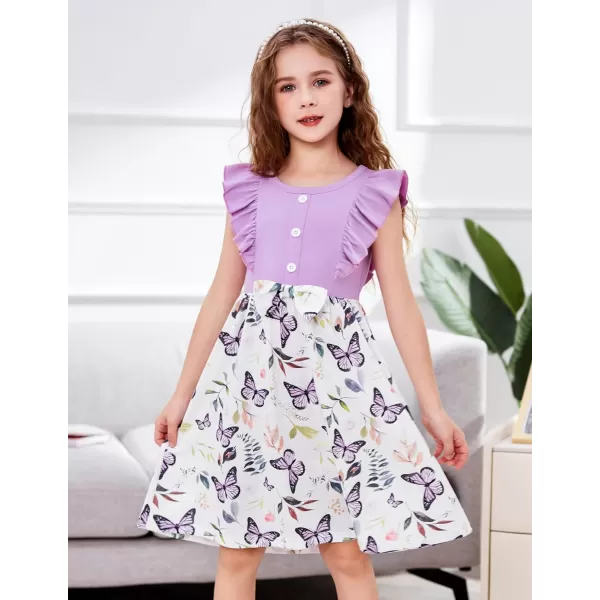 Arshiner Toddler Dress Girls Ruffle Sleeve Summer Dresses Cute Bow Tie Botton Down Party Sundress for 2-7 Years