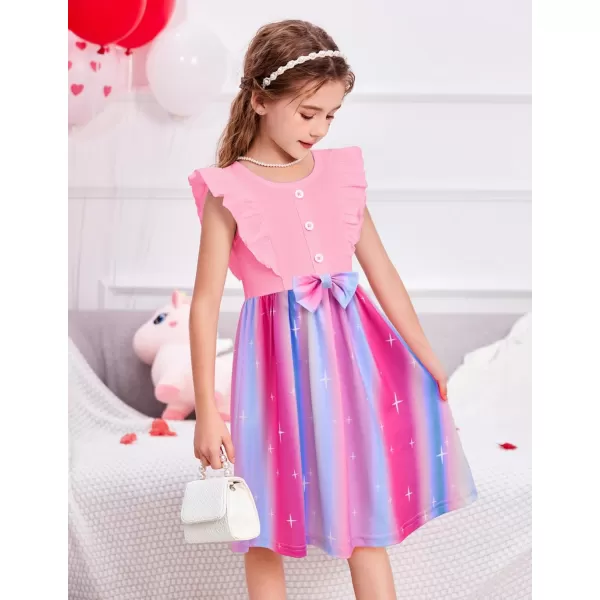 Arshiner Toddler Dress Girls Ruffle Sleeve Summer Dresses Cute Bow Tie Botton Down Party Sundress for 2-7 Years