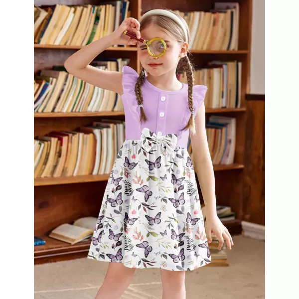 Arshiner Toddler Dress Girls Ruffle Sleeve Summer Dresses Cute Bow Tie Botton Down Party Sundress for 2-7 Years