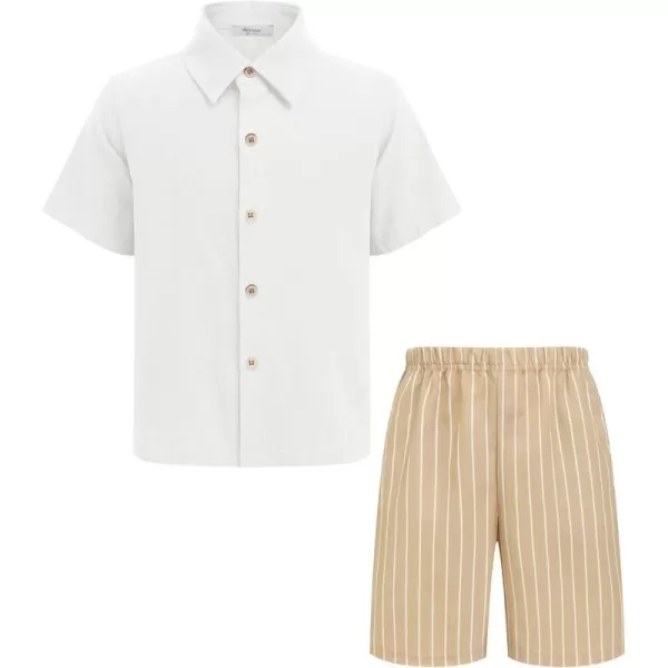 Arshiner Boys Cotton Linen Shorts Sets Button Down Short Sleeve Shirt and Shorts with Bucket Hat Summer Beach Hawaiian Outfits Size 6~16