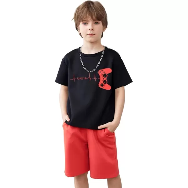 Arshiner Boys Drop Shoulder T-Shirt &amp; Drawstring Waist Shorts with Chain Necklace Summer Casual Outfits 