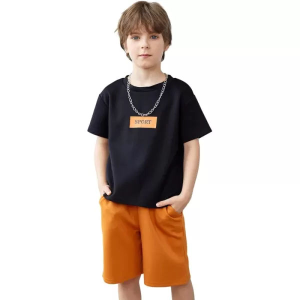 Arshiner Boys Drop Shoulder T-Shirt &amp; Drawstring Waist Shorts with Chain Necklace Summer Casual Outfits 