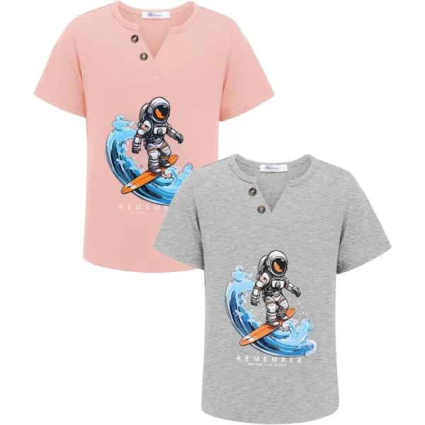 Arshiner Boy's Henley Shirt Soft Style T-Shirt with Multi Color Size 6-16, 2-Pack