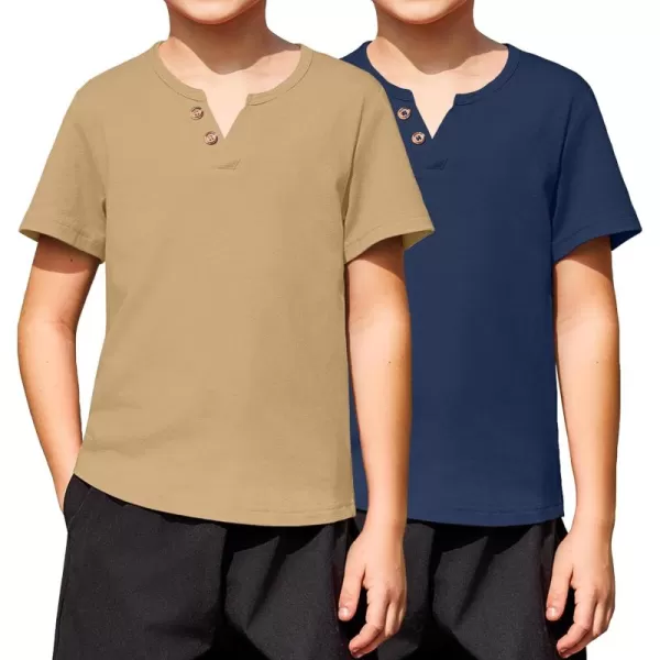 Arshiner Boy's Henley Shirt Soft Style T-Shirt with Multi Color Size 6-16, 2-Pack