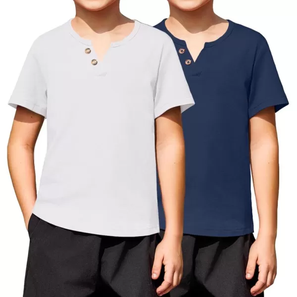 Arshiner Boy's Henley Shirt Soft Style T-Shirt with Multi Color Size 6-16, 2-Pack