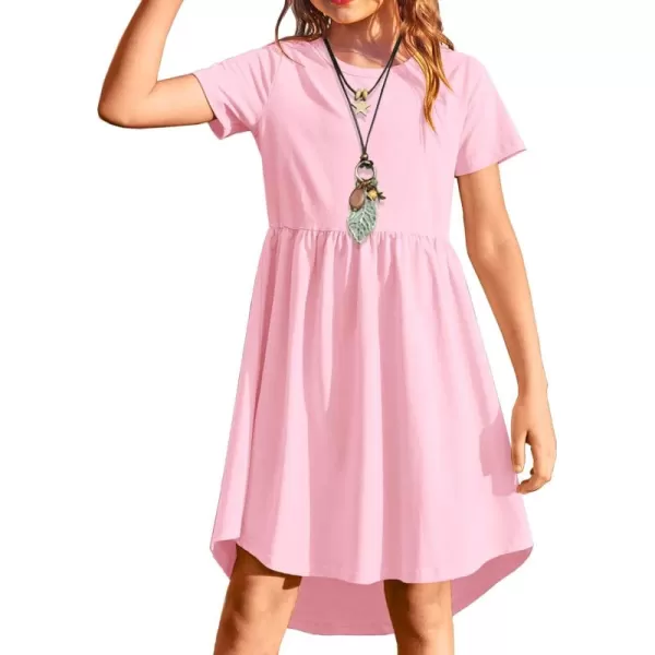 Arshiner Girl Short Sleeve A Line Skater Casual Twirly Casual Dress