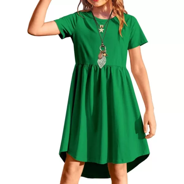 Arshiner Girl Short Sleeve A Line Skater Casual Twirly Casual Dress