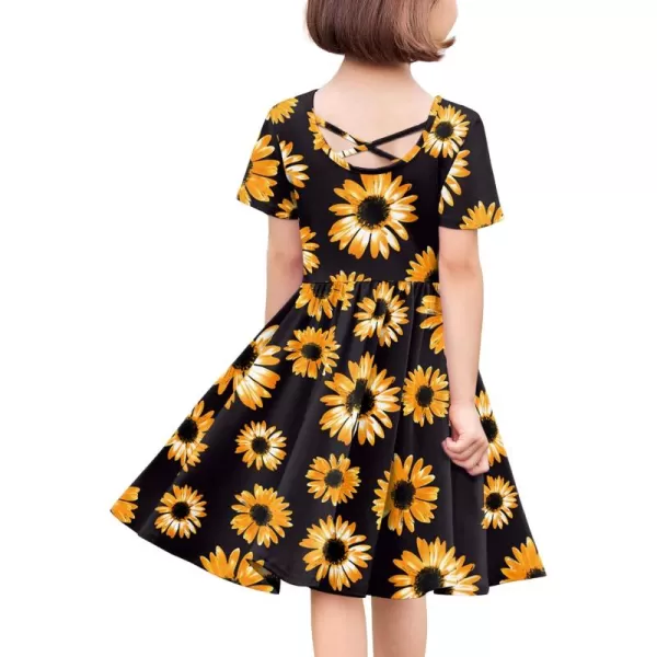 Arshiner Girls Dress Short Sleeve Solid Summer A-line Swing Twirly Skater Casual Dresses for Kids 4-14 Years