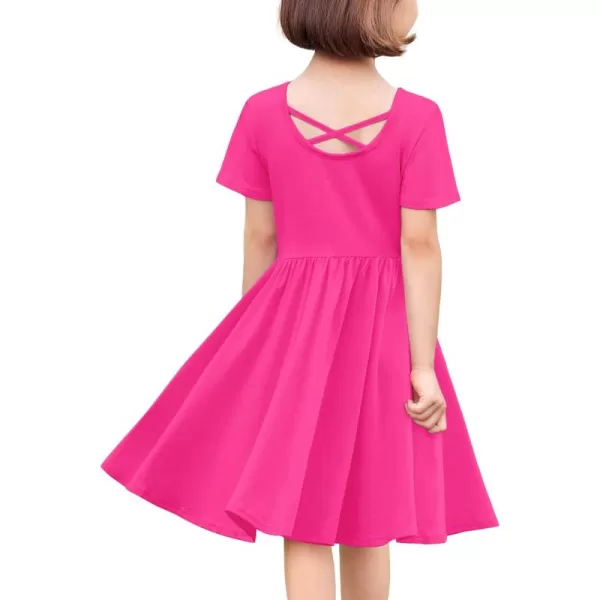 Arshiner Girls Dress Short Sleeve Solid Summer A-line Swing Twirly Skater Casual Dresses for Kids 4-14 Years