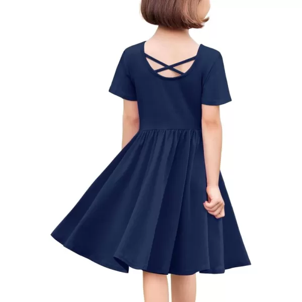 Arshiner Girls Dress Short Sleeve Solid Summer A-line Swing Twirly Skater Casual Dresses for Kids 4-14 Years