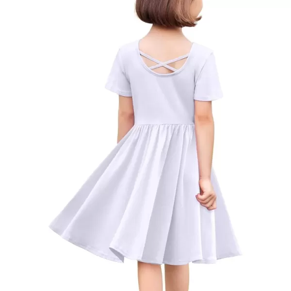 Arshiner Girls Dress Short Sleeve Solid Summer A-line Swing Twirly Skater Casual Dresses for Kids 4-14 Years