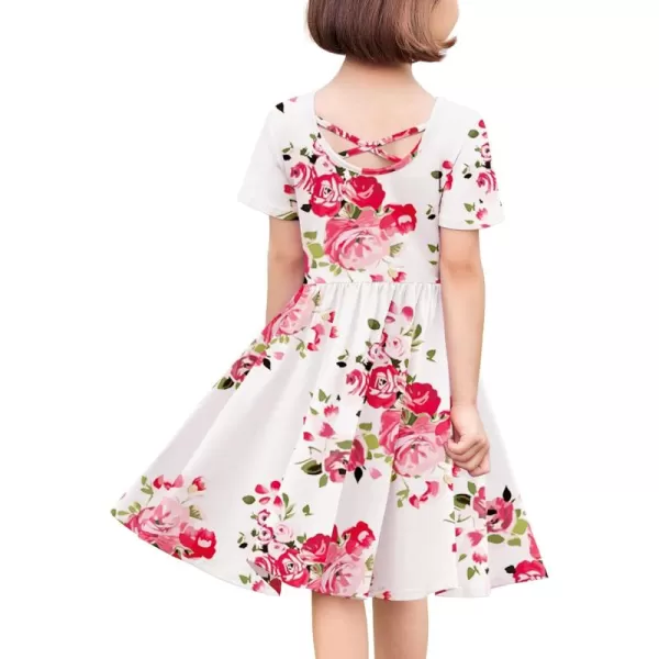 Arshiner Girls Dress Short Sleeve Solid Summer A-line Swing Twirly Skater Casual Dresses for Kids 4-14 Years