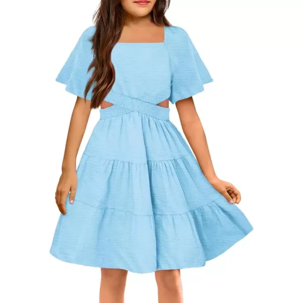 Arshiner Girls Dresses Square Neck Cut Out Shirred Party Cute Tween Dress