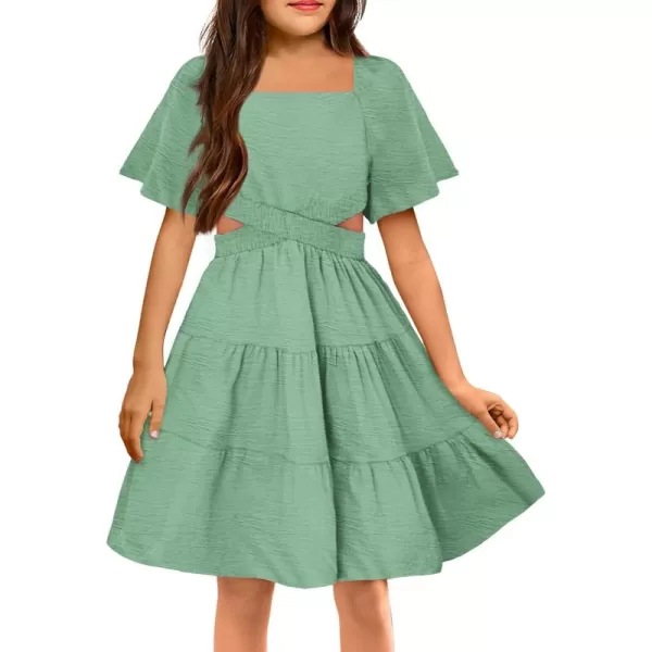 Arshiner Girls Dresses Square Neck Cut Out Shirred Party Cute Tween Dress