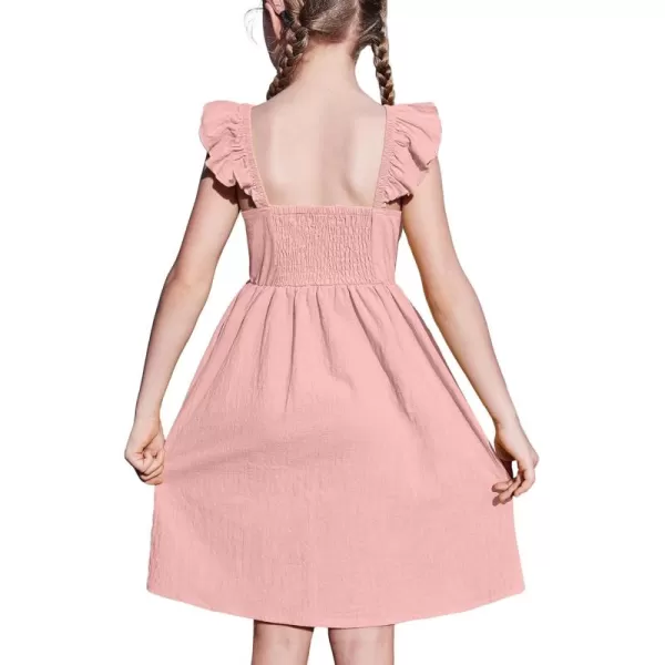 Arshiner Girls Linen Ruffle Backless Dress Flutter Sleeve A-Line Shirred Sundress for 4-12 Years Kids