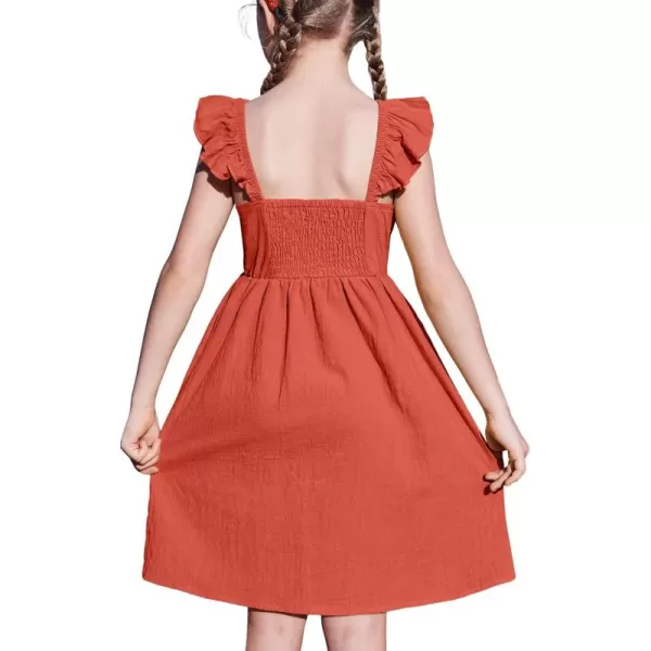Arshiner Girls Linen Ruffle Backless Dress Flutter Sleeve A-Line Shirred Sundress for 4-12 Years Kids